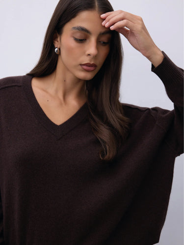 Maglia in Cshmere Lucien con Scollo a V Marrone