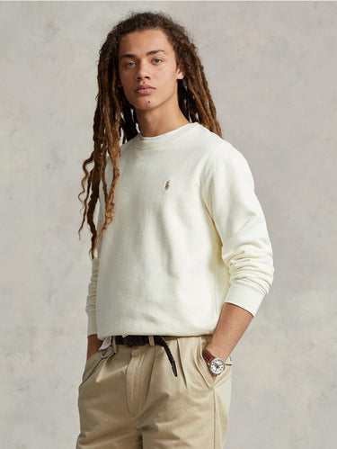 RALPH LAUREN-Felpa Girocollo in Cotone Loopback Crema-TRYME Shop