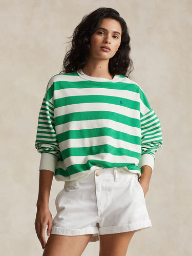 RALPH LAUREN-Felpa in Cotone a Righe Bianco/Verde-TRYME Shop