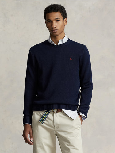 RALPH LAUREN-Maglia Girocollo in Cotone Regular Fit Blu-TRYME Shop