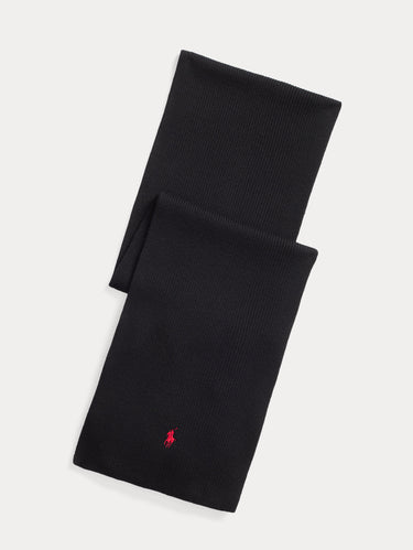 RALPH LAUREN-Sciarpa con Lavorazione a Coste Nero-TRYME Shop