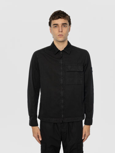 STONE ISLAND-Overshirt in Tela di Cotone Tinto in Capo Nero-TRYME Shop
