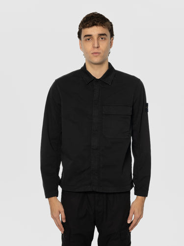 STONE ISLAND-Overshirt con Tasca Applicata sul Petto Nero-TRYME Shop