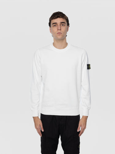 STONE ISLAND-Felpa Girocollo in Cotone Garzato Bianco-TRYME Shop