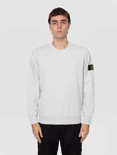 STONE ISLAND-Felpa Girocollo in Cotone Garzato Blu Cielo-TRYME Shop