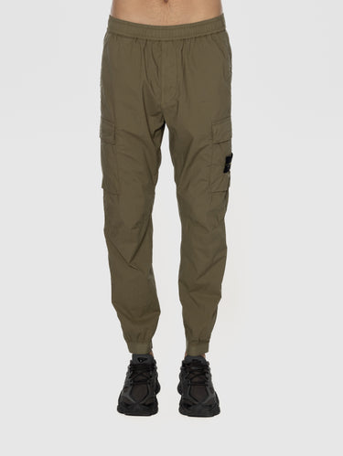 STONE ISLAND-Pantaloni Cargo in Tela di Cotone Stretch Verde Militare-TRYME Shop