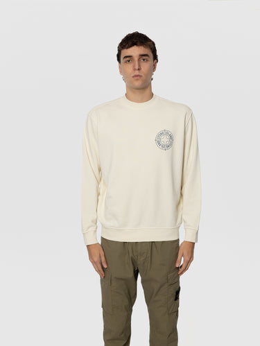 STONE ISLAND-Felpa Girocollo con Logo Compass Avorio-TRYME Shop