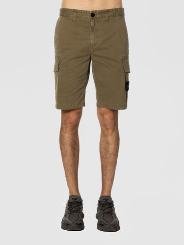 STONE ISLAND-Shorts in Cotone Stretch Effetto Old Verde Militare-TRYME Shop