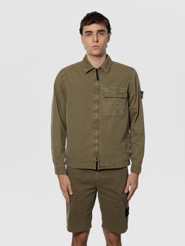 STONE ISLAND-Overshirt in Tela di Cotone Tinto in Capo Verde Militare-TRYME Shop