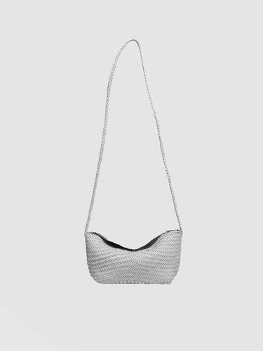 DRAGON DIFFUSION-Borsa a Tracolla in Pelle Intrecciata Corsina Bianco-TRYME Shop