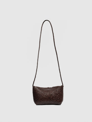 DRAGON DIFFUSION-Borsa a Tracolla in Pelle Intrecciata Corsina Marrone-TRYME Shop