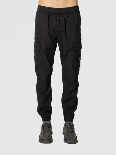 STONE ISLAND-Pantaloni Cargo in Tela di Cotone Stretch Nero-TRYME Shop