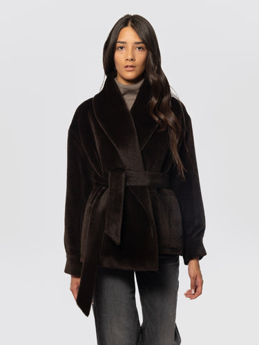 BRERAS MILANO-Giaccone con Cintura in Alpaca e Lana Marrone-TRYME Shop