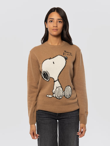 MC2 SAINT BARTH-Maglione Girocollo Snoopy Waiting for Snow Cammello-TRYME Shop