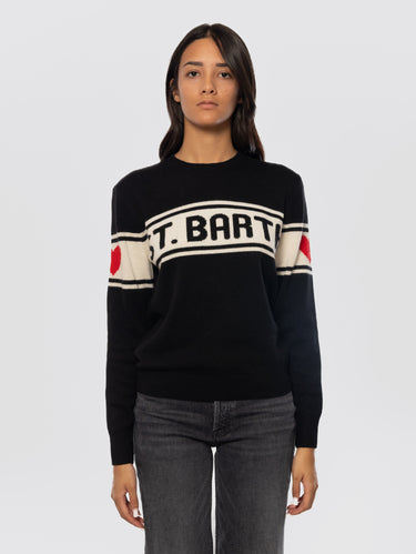 MC2 SAINT BARTH-Maglione Girocollo Stampa Jacquard St. Barth Nero-TRYME Shop