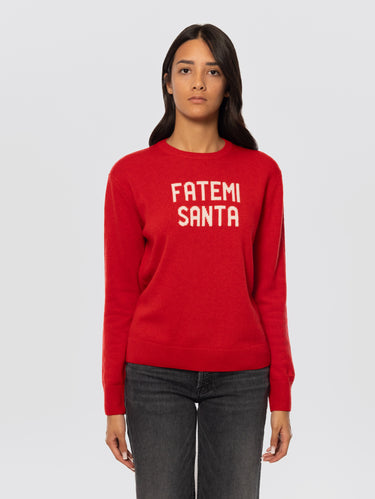 MC2 SAINT BARTH-Maglione Girocollo Stampa Jacquard Fatemi Santa Rosso-TRYME Shop