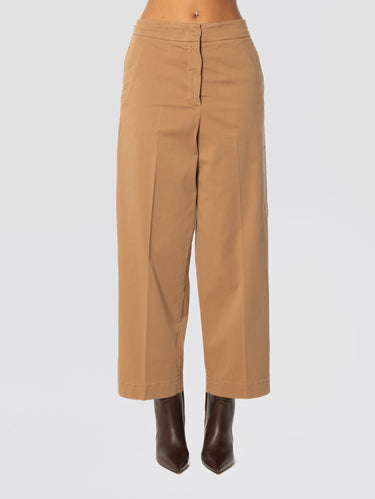 MAX MARA MM-Pantaloni Sartoriali in Raso di Cotone Cammello-TRYME Shop