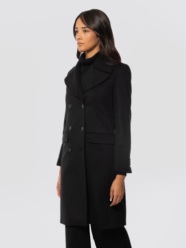 Cappotto Doppio Petto in Beaver di Lana Nero