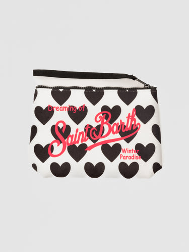 MC2 SAINT BARTH-Pochette Soffice al Tatto Stampa Cuori Nero/Bianco-TRYME Shop