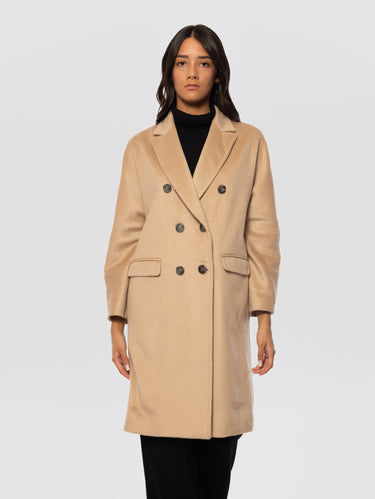 BRERAS MILANO-Cappotto Doppio Petto Effetto Astrakan Cammello-TRYME Shop