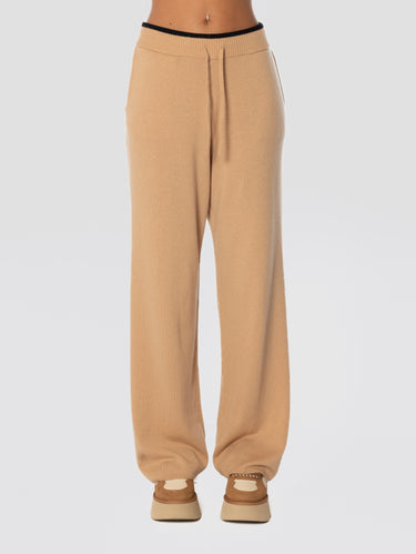 PINKO-Pantaloni in Maglia con Profili a Contrasto Beige-TRYME Shop