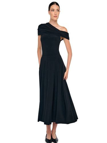 NORMA KAMALI-Abito Midi con Cappuccio Nero-TRYME Shop