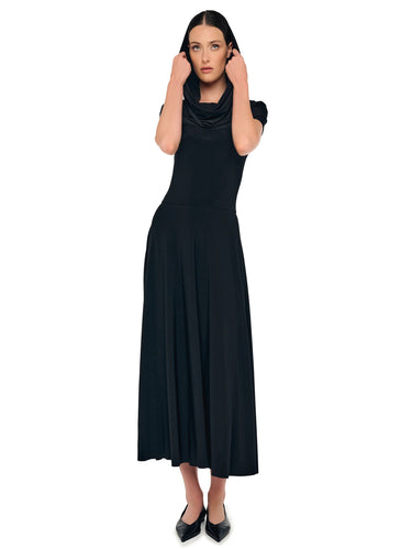 Zwarte Midi Jurk met Capuchon