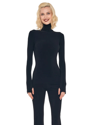 NORMA KAMALI-Top Collo Alto in Jersey Elasticizzato Nero-TRYME Shop