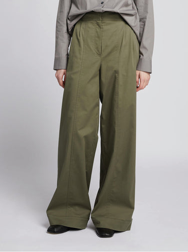 MAX MARA MM-Pantaloni Gamba Larga In Cotone Strenna Verde-TRYME Shop