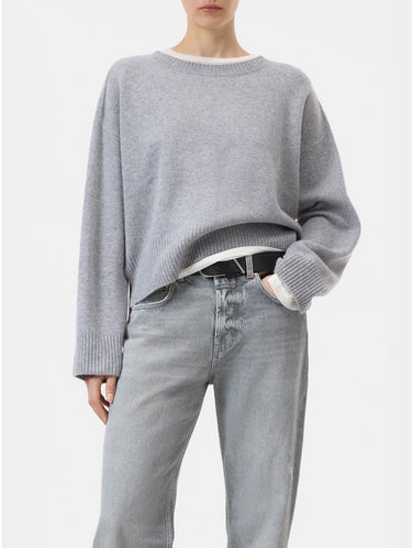 CLOSED-Maglia Girocollo in Lana Effetto Overwash Grigio-TRYME Shop