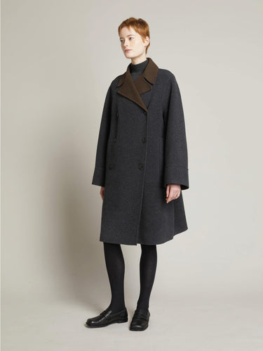 MAX MARA MM-Cappotto in Lana Doppiopetto e Maxi Martingala Antracite-TRYME Shop