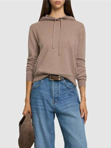 MAX MARA LEISURE-Felpa con Cappuccio in Lana e Cachemire Tortora-TRYME Shop