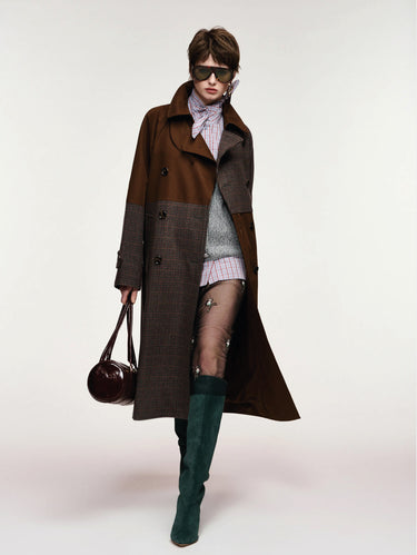 ESSENTIEL ANTWERP-Trench Doppiopetto Color Block Marrone/Grigio-TRYME Shop