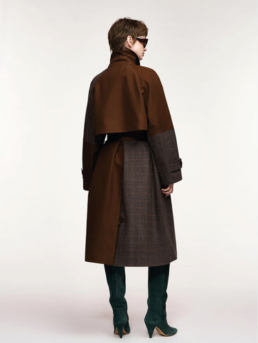 Trench Doppiopetto Color Block Marrone/Grigio