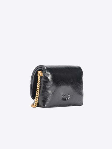 Puff tas van leer met zachte naplack look zwart