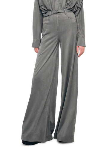 NORMA KAMALI-Pantaloni in Suede Vegano a Zampa Grigio-TRYME Shop