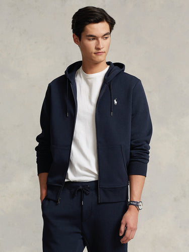RALPH LAUREN-Felpa con Cappuccio e Zip in Maglia Doppia Blu-TRYME Shop