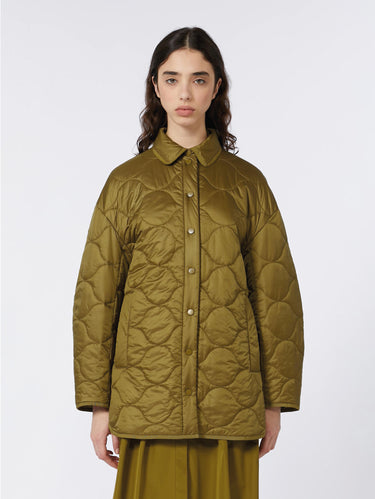 MAX MARA MM-Overshirt in Nylon Ultra Leggero a Losanghe Verde Oliva-TRYME Shop