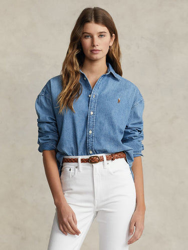 RALPH LAUREN-Camicia in Leggero Twill Ampia e Corta Blu-TRYME Shop