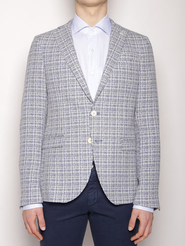 MANUEL RITZ-Giacca in stuoia micro check 2232G2069 173142 Bianco/Celeste-TRYME Shop