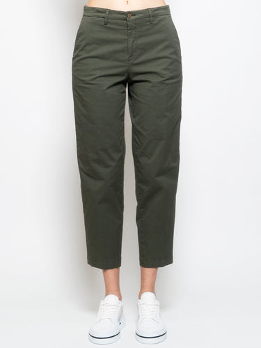 BRIGLIA 1949-Pantaloni Vita Alta in Cotone Verde-TRYME Shop