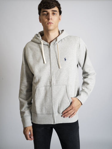 RALPH LAUREN-Felpa con Zip e Cappuccio Grigio-TRYME Shop