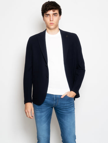 PAOLONI-Giacca in Jersey con Lavorazione Nido d'Ape Blu-TRYME Shop