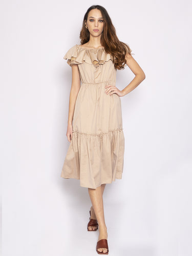 FEDERICA TOSI-Abito Lungo con Rouches - Biscotto-TRYME Shop