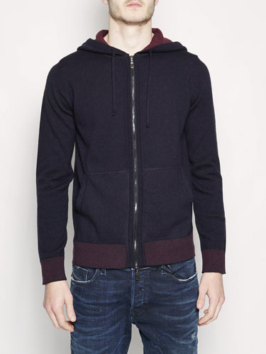ALPHA STUDIO-Maglia con Zip e Cappuccio Blu-TRYME Shop