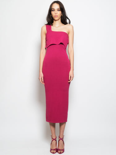 FEDERICA TOSI-Abito Lungo in Maglia Mono Spalla Fucsia-TRYME Shop