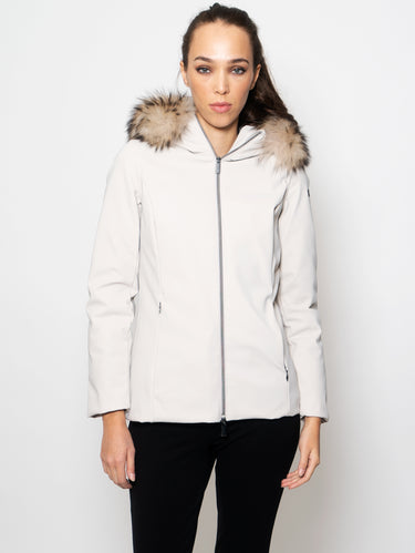 RRD-Giacca con Cappuccio Bordato in Pelliccia Sabbia-TRYME Shop