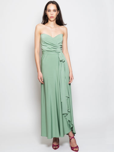 FEDERICA TOSI-Abito Lungo con Scollo a Cuore Verde Acqua-TRYME Shop
