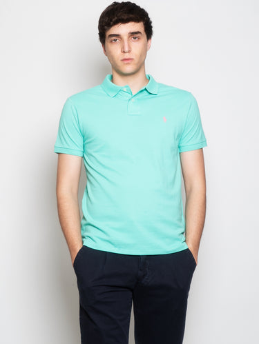 RALPH LAUREN-Polo in Piquet Slim Fit Verde Chiaro-TRYME Shop