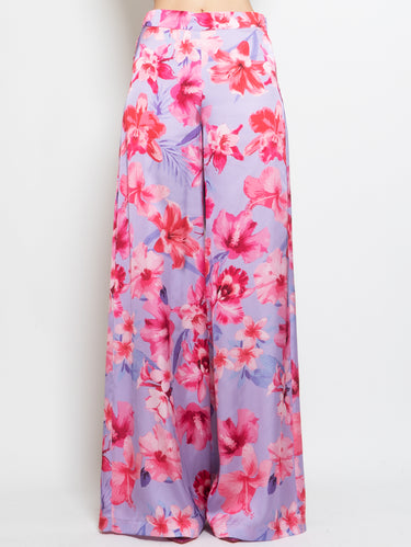 PINKO-Pantaloni in Satin con Stampa Fiori Multicolor-TRYME Shop
